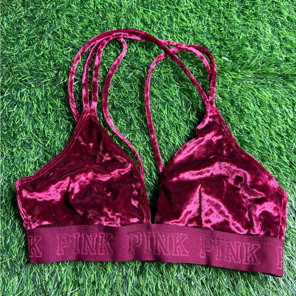 Pink by Victoria Secret Maroon Velvet Bralette size Small